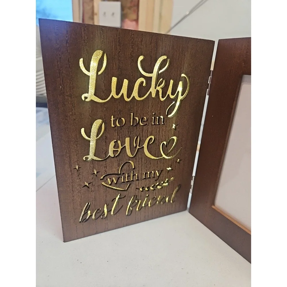 Lucky To Be In Love With My Best Friend, Lighted Wooden Hinged Picture Frame‎